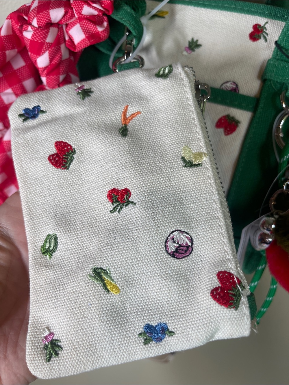 Madden Girl Green and Cream Crossbody Tote with Red Pom Pom - many extras! - Picture 4 of 16